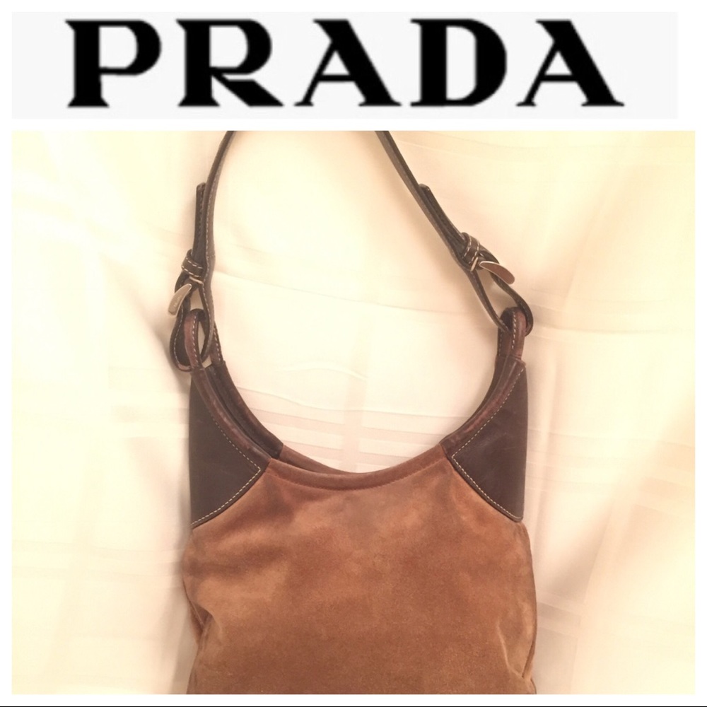 Brown Suede Prada Over Shoulder Hobo Bag